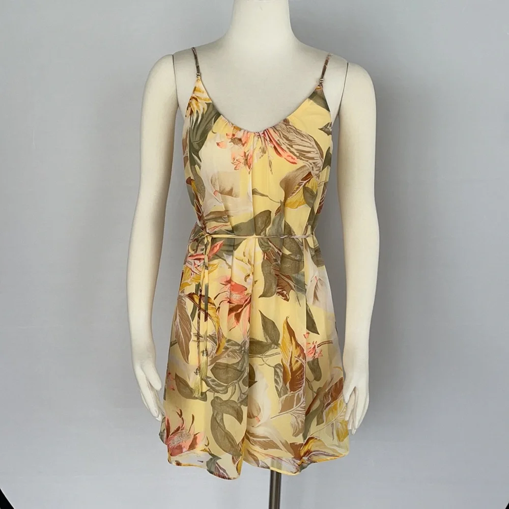 NWOT WHBM Yellow Tropical Print Slip Dress Size 0 - Picture 2 of 15
